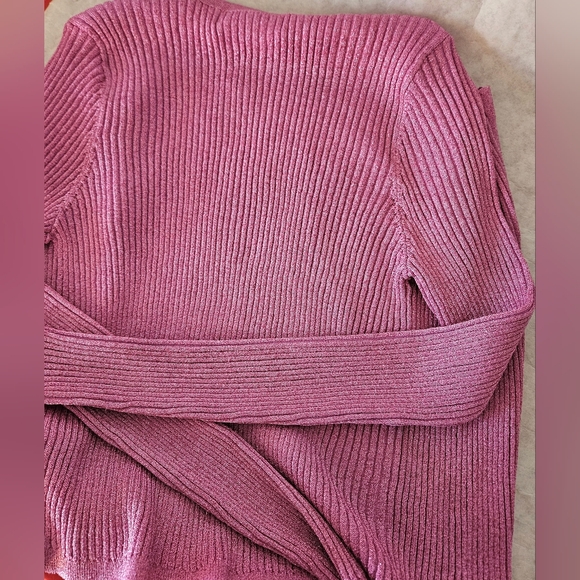 Love Shack Fancy Hill Cardigan Ribbed Metallic Orchid Heart Buttons - Picture 7 of 9